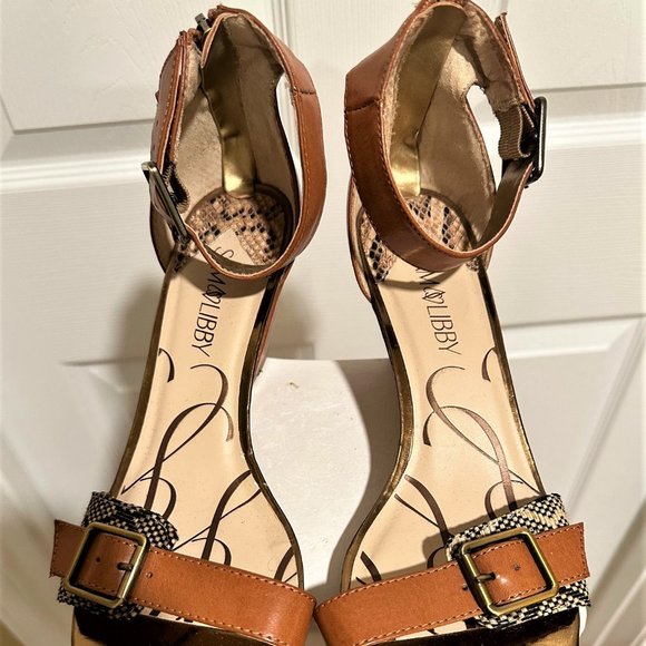 Sam & Libby Brown Cheetah Wedge Heel Zipper in Back 10 - Picture 2 of 3